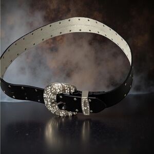 Black and White Rhinestone Buckle Belt